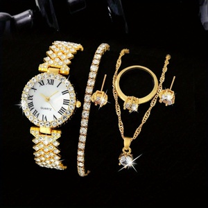 Montre-bracelet analogique à quartz décontractée pour femme avec strass NW1443 et ensemble de 5 bijoux - Product Image 1