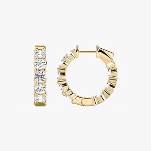 Pendientes de Aro Huggie con Diamantes Redondos Cultivados en Laboratorio 4CTW, Oro Amarillo de 14K para Mujer, 21mm, Certificado IGI, Modernos - Product Image 6