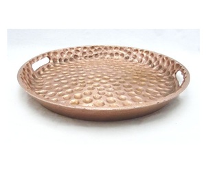 Handcrafted Hammered Design Copper Serving Tray For Your <b>Living</b> Area Desktop Grocery Storage & Decorative Tray At Your Budget - Product Image 1