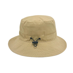 Unisex Khaki Canvas Bucket Hat Adjustable Head Circumference Outdoor Casual Style Spring Summer Adult Wear - Product Image 1