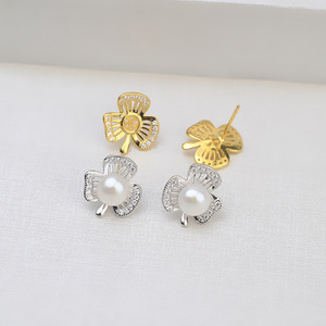 Ensemble de boucles d'oreilles pendantes en argent S925 avec trèfle et perles personnalisées, accessoires de bijouterie fine, support vide pour bricolage 1286 - Product Image 2