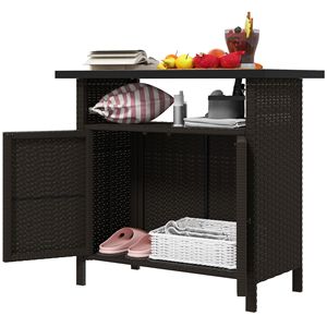 Armadietto porta asciugamani da esterno in vimini intrecciato con 2 ante e ripiano, colore caffè scuro - Product Image 1
