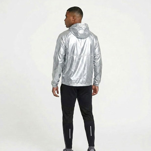 Unisex <b>Silver</b> Metallic Lightweight Hooded <b>Jacket</b> and Black Elastic Waist Joggers Set 2 Piece Premium Sportswear Tracksuit - Product Image 4