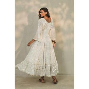 Women White Boho Embroidered High Low Eco-Friendly 100% Cotton Long Sleeve <b>Sequin</b> Party Beach Maxi Dress - Product Image 5