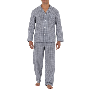 Ensemble de pyjama gris micro-rayé pour homme, léger, à manches longues, en coton doux et durable, pantalon droit, vente en gros d'ensembles de vêtements de nuit pour homme - Product Image 1