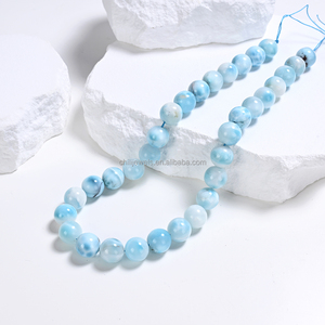 Natural Dominican Larimar <strong>Beads</strong> Strand Round <strong>Blue</strong> Gemstone Loose <strong>Beads</strong> for Jewelry Making Wholesale - Product Image 2
