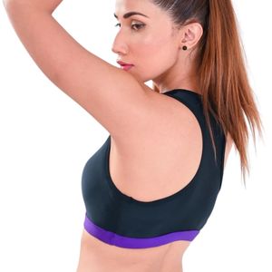 Women <b>Navy</b> Blue Sports Bra Racerback Crop <b>Top</b> Athletic Tank with Purple Band Sleeveless Workout Yoga Fitness Training - Product Image 6
