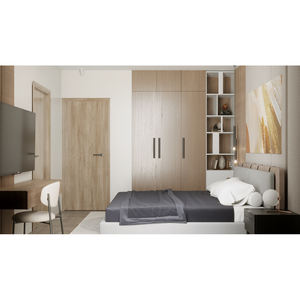 ชุดเฟอร์นิเจอร์ห้องนอนโรงแรมสไตล์โมเดิร์น แข็งแรง ทนทาน เรียบง่าย ยี่ห้อ Berfa ประกอบด้วยตู้เสื้อผ้าไม้ เตียงนอน และชุดวางทีวี ออกแบบตกแต่งภายในสำหรับอพาร์ทเมนต์และโรงแรม - Product Image 4