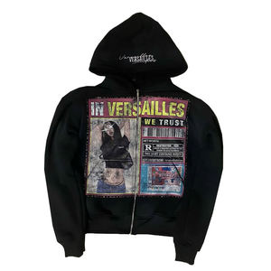 Sweat à capuche zippé personnalisé pour hommes et femmes, streetwear, vente en gros, veste à capuche imprimée surdimensionnée - Product Image 3