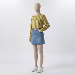 Minifalda vaquera de cintura alta para mujer, estilo línea A, azul, informal, con botones - Product Image 2