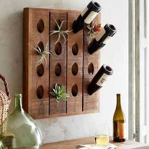 Porte-vin mural en bois de luxe moderne avec supports pour plantes aériennes, résistant à l'eau et à la rouille, en métal argenté - Product Image 1