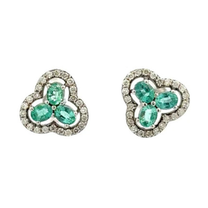 Boucles d'oreilles en or blanc et jaune 14 carats avec diamants taille émeraude et perle - Product Image 2