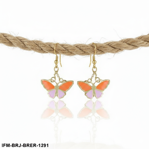 Pendientes Colgantes de Mariposa de Latón Hechos a Mano, Esmalte Naranja/Lila/Morado, Estilo Romántico Artesanal para Mujer, Ideales para Fiestas - Product Image 5