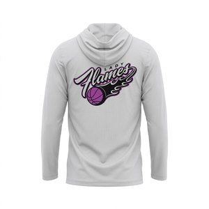 Camiseta de Baloncesto Blanca al por Mayor – Sudadera de Manga Larga con Capucha de Alto Rendimiento que Absorbe la Humedad, Estampado Sublimado Morado - Product Image 4