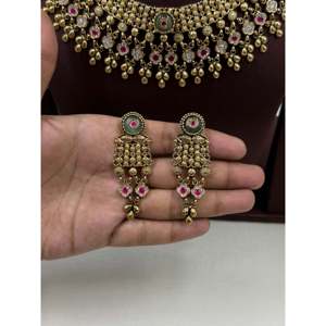Indian Ethnic Tejal Premium Gold Plated Bridal Chorski Necklace & Earring <b>Set</b> - Product Image 3