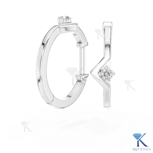 Lab Grown CVD Diamond Solitaire Chevron V Shape <b>Hoop</b> <b>Earrings</b> Snap Back 14K <b>Solid</b> Gold Luxury Women's Jewellery - Product Image 5