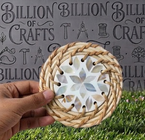 Handcrafted MOP Inlay Rattan Coasters | Wholesale Eco Friendly Jute Cane <b>Cup</b> <b>Mats</b> Set - Product Image 1