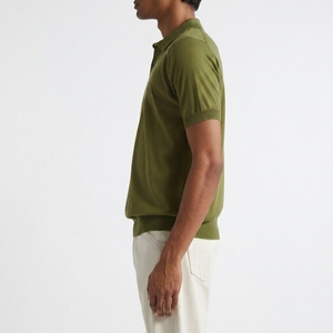 Camisa de punto de manga corta para hombre, 100% poliéster, verde oliva, con estampado frontal, formal, transpirable, corte regular, al por mayor - Product Image 3