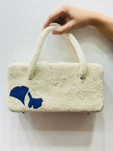 ALI FASHION ART Bolso de mano con cuentas de cristal rectangulares y bordado de pez azul (Poliéster) Tela base textil con base blanca lavable - Product Image 4