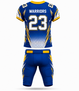 Uniforme de Fútbol Americano para Hombre Warriors, Conjunto de Jersey y Pantalones con Estampado por Sublimación Azul y Amarillo, Número 23, Poliéster Transpirable para Adultos - Product Image 3