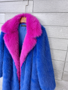 Abrigo Largo para Hombre de Piel Sintética de Zorro, Cortavientos, Azul, de Lana y Seda, con Cuello Rosa Abatible, Chaqueta de Invierno Esponjosa de Un Solo Botón - Product Image 5