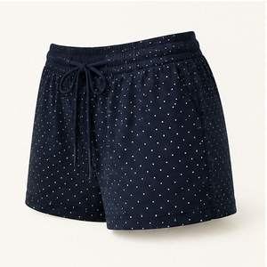 Pantalones Cortos de Salón para Mujer, Personalizados, Azul Medianoche con Puntos, Corte Recto y Relajado, con Cordón Ajustable, de Algodón y Modal, WPSHORT-0002 - Product Image 3