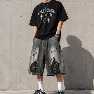 Short en jean délavé et vieilli personnalisé, nouveau style vintage tendance, qualité supérieure, pour unisexe, streetwear et tenue décontractée - Product Image 5