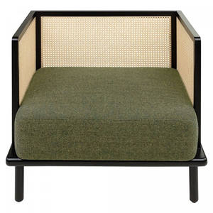 Modern Rattan Dining <b>Chair</b> with <b>Black</b> Solid Teak Wooden Legs and Perforated Backrest for Home Furniture - Product Image 1