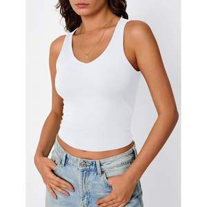 Trendy Double-Lined <b>Crop</b> Sleeveless Tank <b>Tops</b> for Women Queen Womens Basic Soft Knitted Summer Fashion Clothes for Spring 2025 - Product Image 1
