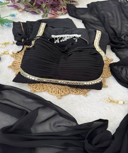 Vestido moderno de georgette con bordado de lentejuelas y moti, con dupatta, para ocasiones festivas, precio al por mayor, prenda étnica, color negro. - Product Image 4