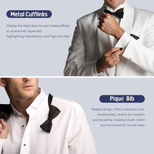 Chemise de smoking pour homme, chemise habillée à col aile de mouette et poignets français avec boutons de manchette et nœud papillon pour mariage, tenue de soirée formelle ou professionnelle - Product Image 5