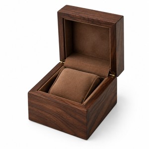 Caja de Madera de Nogal para un Solo Reloj, Venta al por Mayor |   Vitrina Artesanal de Color Marrón Oscuro - Product Image 1