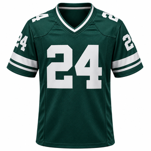 Maillot de football américain vert pour homme, col en V, manches courtes, maille respirante, uniforme d'équipe - Product Image 1
