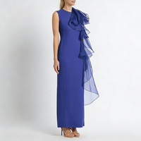 Robe de soirée élégante bleu royal pour femme, sans manches, en organza, avec volants, robe longue en crêpe, robe de soirée formelle, robe de bal, robe pour invitées de mariage