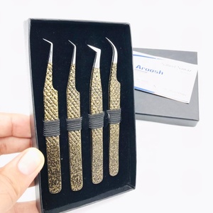Lot de pinces professionnelles double ton en acier inoxydable massif avec grip diamanté pour extensions de cils, logo personnalisé, durable - Product Image 1