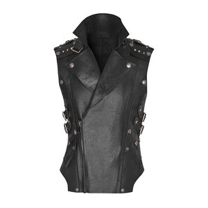 Chaleco de Cuero Sintético para Hombre, sin Mangas, con Detalles de Hebilla y Remaches, y Cierre Frontal con Cremallera - Product Image 1