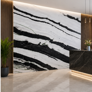 Mármol Pulido Delmate-5 Ecológico con Vetas Negras, Blancas y Verdes, Gran Losa, Diseño de Modelo 3D, Decoración Moderna para Paredes de Sala de Estar - Product Image 1