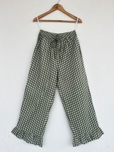 Conjunto de pijama de 2 piezas de algodón a cuadros verdes para mujer, Top de manga corta y pantalones con cordón, ropa de dormir informal estilo primavera y verano para mujer - Product Image 2