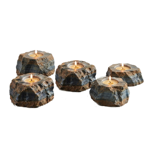 Support de bougie en pierre naturelle sculptée à la main, œil de tigre bleu, pierre précieuse, agate, guérison, vente en gros - Product Image 2