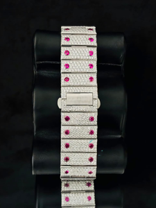 Reloj de Lujo para Hombre, Estilo Hip Hop, con Incrustaciones de Rubíes Rosados, Números Romanos Cuadrados Plateados Modernos, Automático, Personalizado, Vintage - Product Image 6