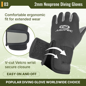 Guantes de Buceo AROPEC de Neopreno Amara de 2 mm con Palma y Dedos Flexibles, Cierre de Velcro en Forma de V en la Muñeca - OEM/ODM/OBM - Product Image 4