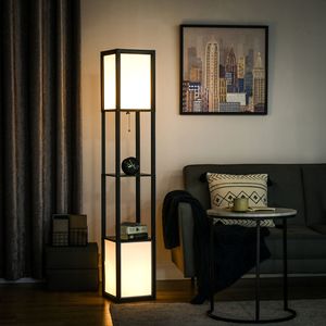 Lampada da Terra Moderna con Doppia Luce Ambientale e Mensola Nera 26x26x156 cm per Soggiorno e Camera da Letto - Product Image 2