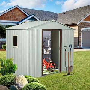 Abri de jardin en métal blanc de 2,4 m x 1,2 m avec fenêtre, résistant aux intempéries et durable – Solution de rangement et abri - Product Image 1