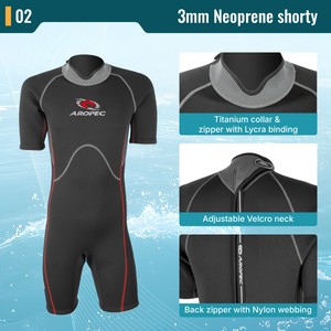 Combinaison de plongée courte en néoprène 3 mm AROPEC pour homme, fermeture éclair dorsale en titane, coutures plates, pour surf et plongée, service OEM avec logo personnalisé - Product Image 3