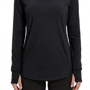 Sudadera con Capucha Negra de Manga Larga para Mujer, Color Sólido, Secado Rápido, Poliéster, para Adultos - Product Image 4