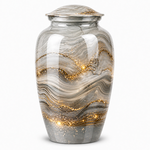 Urna Funeraria de Lujo Estilo Europeo en Oro Blanco con Diamantes y Esmalte, para Guardar Cenizas Humanas, con Adhesivo para Foto Conmemorativa - Product Image 1