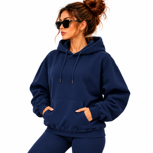 Sudadera con capucha extragrande para mujer al por mayor, con estampado personalizado, de algodón grueso y forro polar, con bolsillo canguro, estilo chándal, sudadera con capucha personalizada para mujer - Product Image 6