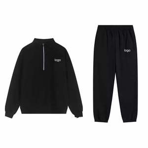 Unisex Solid Color Hooded Tracksuit Full Zipper Casual Sweatshirt and Pants <b>Set</b> Loose Fit Autumn Wear - Product Image 3