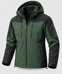 Private Label Mens Hooded Softshell Jacket Winter <b>Hiking</b> Coat Color Block Warm Fleece Lining Multi Pocket Casual <b>Outdoor</b> - Product Image 2
