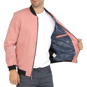 Men's <b>Pink</b> With Black Trim Zipper Closure Casual Outerwear Value To Money Bomber <b>Jacket</b> Is Available For Online Sale - Product Image 5